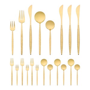 REGALWOVEN 20 Pcs Stainless Steel Mirror Polished Flatware with Knife Spoons and Forks Set, Silverware Set with Grain - 1 of 4