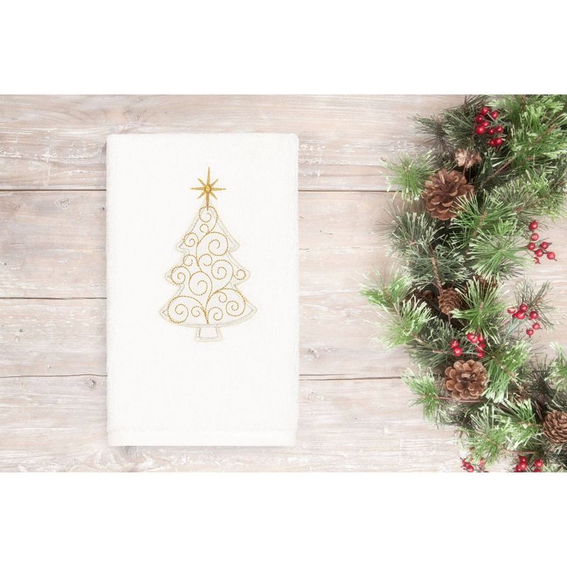 2pk Gold Tree Christmas Hand Towel Set White - Linum Home Textiles, 4 of 5