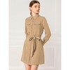 Allegra K Women's Contrast Stitch Button Up Belted Long Sleeves Shirt Dress - 4 of 4