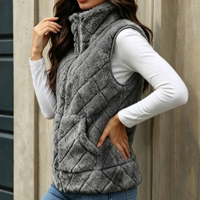 Women's Zip Front Vest Sleeveless Fleece Jacket Warm Vest with