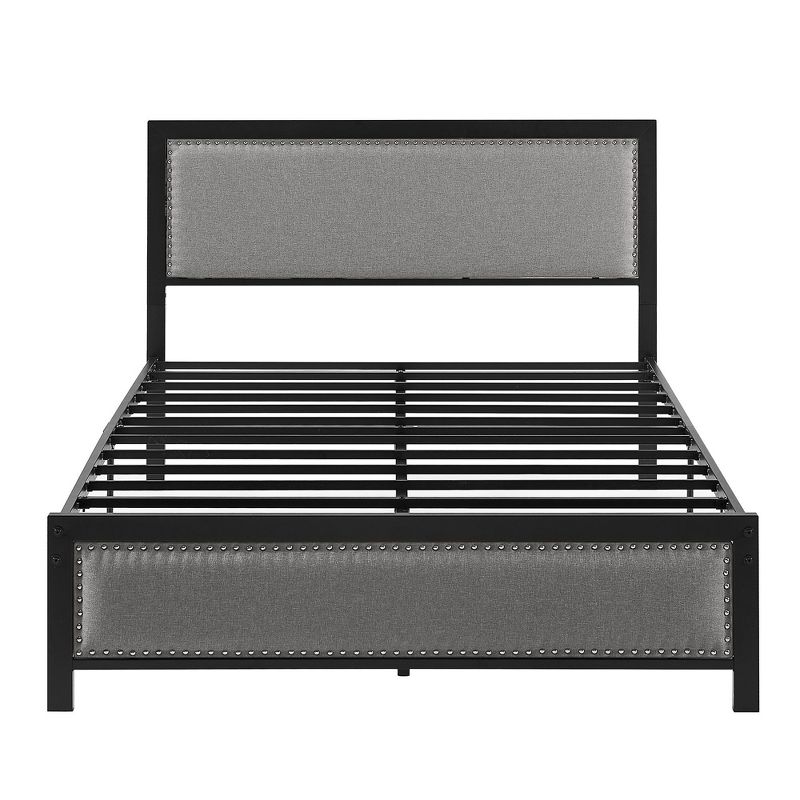 VECELO Metal Bed Frame with Linen Upholstered Headboard, Platform Bed with 12.6 in. Under Bed Storage and Nailhead, 1 of 12
