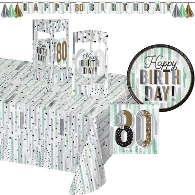 Creative Converting Minted Milestone Chocolate Chip Mint 80th Birthday Tableware and Decor Set 8ct