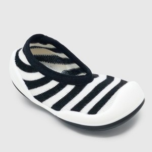 Komuello Baby Girl First Walk Sock Shoes Flat Style - Black White Stripe - 1 of 4