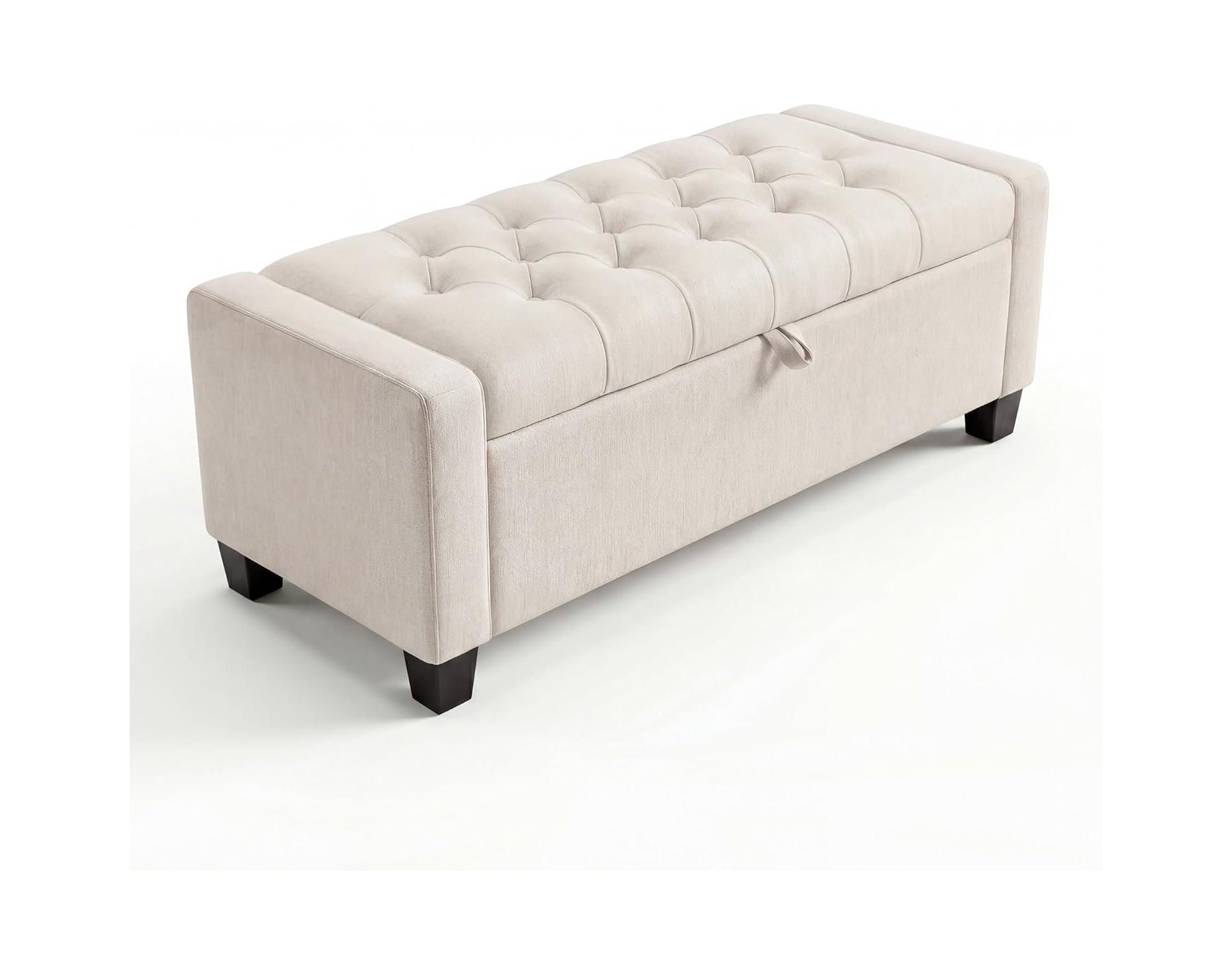 Ottoman with Storage, Tufted Storage Bench for Bedroom, 50.8" Fabrics End of Bed Bench, Upholstered Entryway Shoe Benches