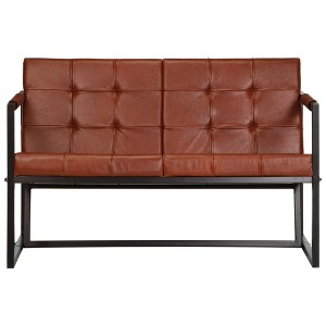 vidaXL Industrial-Style Real Goat Leather 2-Seater Sofa with Powder-Coated Steel Legs - Brown, Spacious Seating with Foam Filling - Assembly Required - 1 of 4