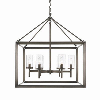 Contemporary Beveled Cage 6-Light Bronze Chandelier with Clear Glass