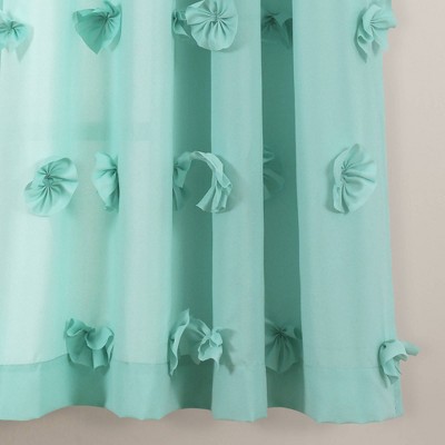 Aqua Light-Filtering Polyester Window Curtain Panel with Handmade Bow Details