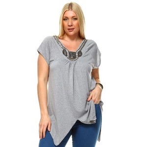 Women's Plus Size Embellished V-Neck Fenella Tunic Top - White Mark - 1 of 3