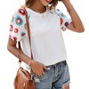 Anna-Kaci Women's Short Sleeve Pullover Shirt with Multicolor Embroidered Floral Pattern Sleeves and Relaxed Fit - 2 of 4