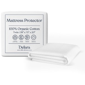 Delara Organic Cotton Waterproof Mattress Protector, GOTS Certified, Soft Cooling Noiseless Breathable Cover, Fits 19 Inch Deep Pocket - 1 of 4