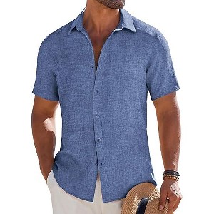 COOFANDY Mens Button Down Short Sleeve Shirt Casual Beach Shirt Summer Vacation Textured Shirts - 1 of 4