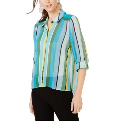 I.N.C International Concepts Womens Vertical Button Down Blouse, Green, Small