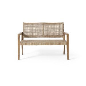 Christopher Knight Home Kiara Outdoor Wicker and Acacia Wood Loveseat, Light Brown - 1 of 4