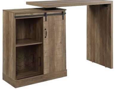 Rustic Oak Farmhouse-Industrial Bar Table with Swivel Top and Wine Rack