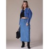 INSPIRE CHIC Women's Side Split Button Front Elastic Waist Flap Pockets Cargo Maxi Denim Skirt - 3 of 4