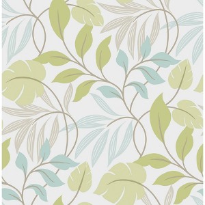 NuWallpaper Meadow Peel & Stick Wallpaper Blue/Green: Removable Vinyl Botanical Leaf Pattern, Self-Adhesive, 30.75 Sq Ft Coverage - 1 of 3