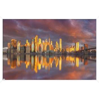 Trends International Cityscapes - New York City, New York Skyline at Dawn Framed Wall Poster Prints
