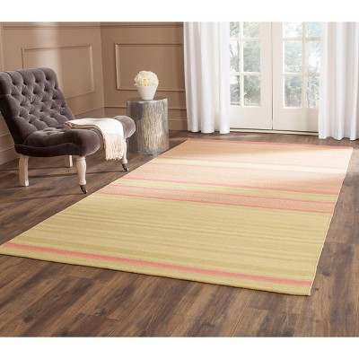 Lime and Pink Wool Flat Woven 4' x 6' Reversible Area Rug