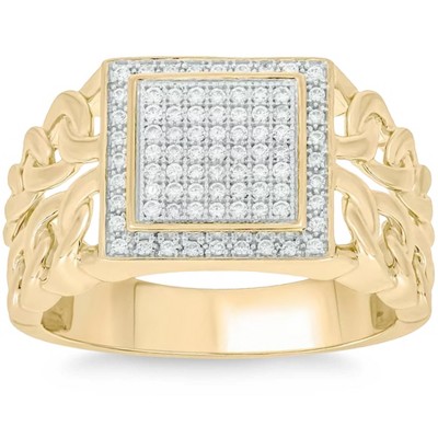 Pompeii3 1/3Ct TW Diamond Men's Chain Cuban Link Ring 10k Yellow Gold 9mm Wide