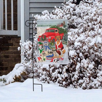 Holiday Dogs Christmas Garden Flag with Red Truck and Tree 12.5" x 18"