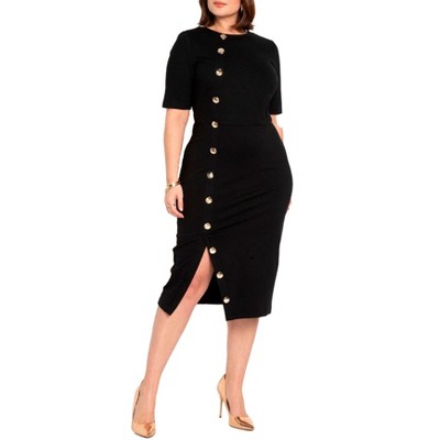 ELOQUII Women's Plus Size Button Front Workwear Dress
