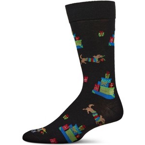 Memoi Men's Pile Of Gifts Holiday Crew Socks Black 10-13 - 1 of 4