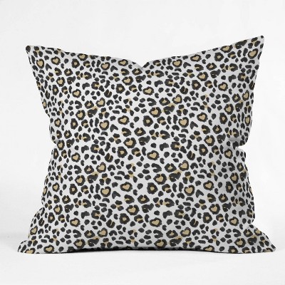 16"x16" Dash and Ash Leopard Heart Throw Pillow Brown - Deny Designs