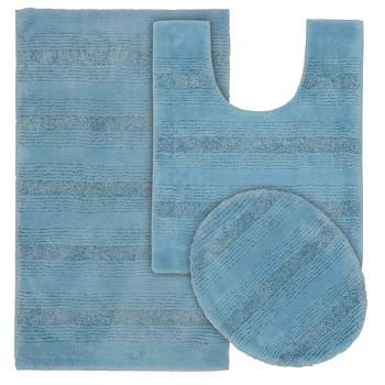 3pc Essence Nylon Washable Bathroom Rug Set Basin Blue - Garland Rug