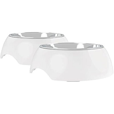 PETMAKER Pet Bowls ¨C Raised Stainless Steel Pet Feeder with Nonslip Rubber Base, Raised Plastic Food & Water Station for , 12 fl oz (White)