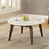 36" Gasha Coffee Table-White Marble Top & Walnut - Acme Furniture: Mid-Century Modern, Round, Wood Legs, No Tools Assembly - 2 of 4