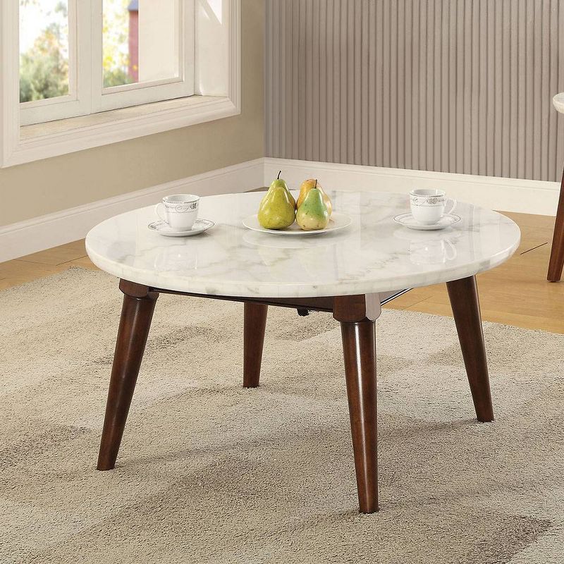 36&#34; Gasha Coffee Table-White Marble Top &#38; Walnut - Acme Furniture, 1 of 9