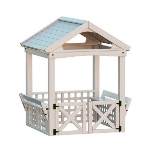 Racxily Outdoor Wooden Playhouse with Bench and Door - 1 of 4