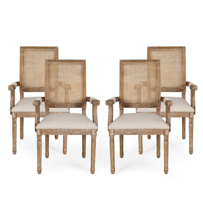 Set of 4 Maria French Country Wood and Cane Upholstered Dining Chairs - Christopher Knight Home, 1 of 14