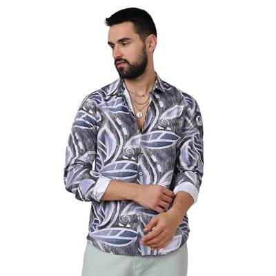 Campus Sutra Men Men's Charcoal Grey & Prussian Blue Marble Foliage Shirt