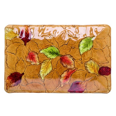 Transpac Fused Glass 14.25 in. Multicolor Harvest Leaves Plate
