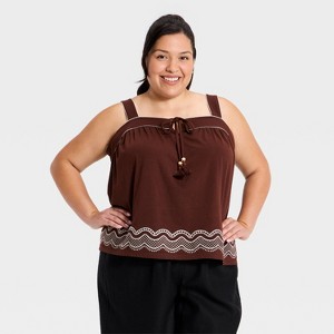 Women's Embroidered Tie-Front Tank Top - Ava & Viv™ : Target