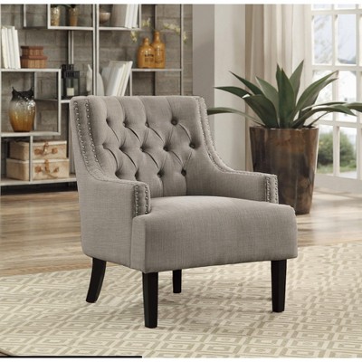 Sapphtopaz 1pc Accent Chair with  Button Tufted Textured Fabric Solid Wood Lounge Chair Living Room Chair Comfy Chair for Living Room Bedroom Studio