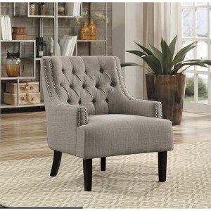 Sapphtopaz 1pc Accent Chair with  Button Tufted Textured Fabric Solid Wood Lounge Chair Living Room Chair Comfy Chair for Living Room Bedroom Studio - 1 of 4
