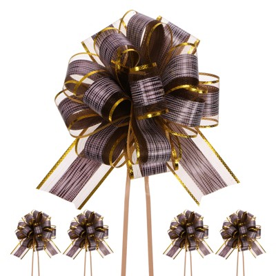 Unique Bargains Plastic Tree Stripes Gold Edge Large Satin Pull Bows 12 Pcs