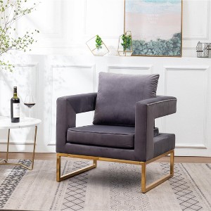 Roundhill Furniture Lenola Contemporary Upholstered Accent Arm Chair, Gray - 1 of 4
