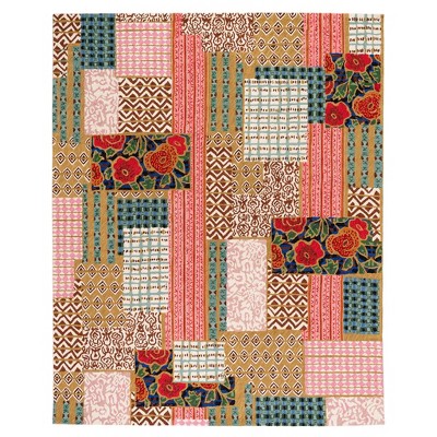 Handmade Blue and Multicolor Wool Patchwork Rug, 8' x 10'
