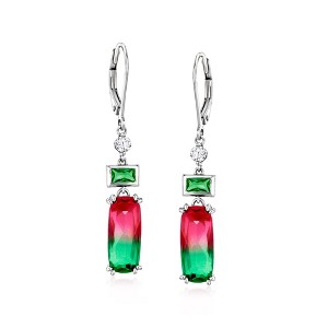 Ross-Simons 6.50 ct. t.w. Simulated Watermelon Tourmaline and .30 ct. t.w. Green Garnet Drop Earrings With .20 ct. t.w. Czs in Sterling Silver - 1 of 3