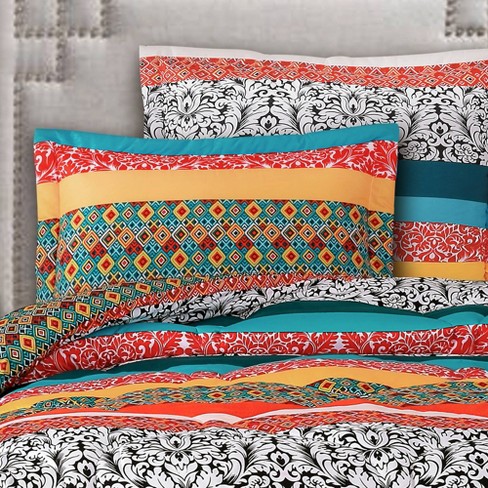 3 Piece Geometric Print Reversible Comforter Set