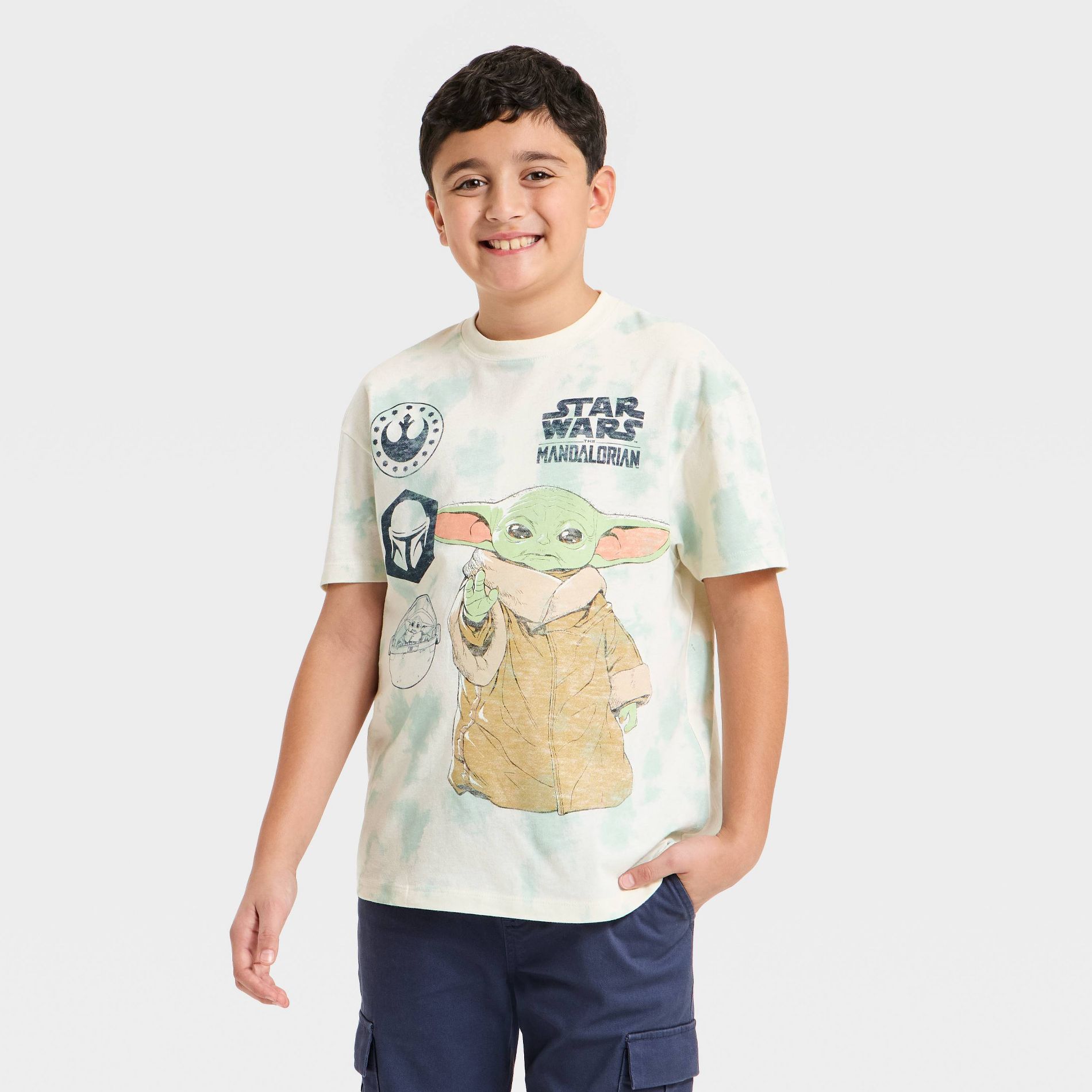 Boys' The Mandalorian Grogu Washed Short Sleeve Graphic T-Shirt - Green XS