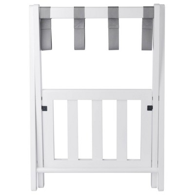 White Folding Wood Luggage Rack with Shelf