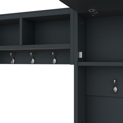 Vynxaria Bedroom Hallway Ready: Detachable Black Independent Coat Closet with Drawers, Cabinets, 7 Hooks