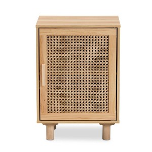 Maclean Rattan Wood 1 Door Nightstand Natural/Brown - Baxton Studio - 1 of 4