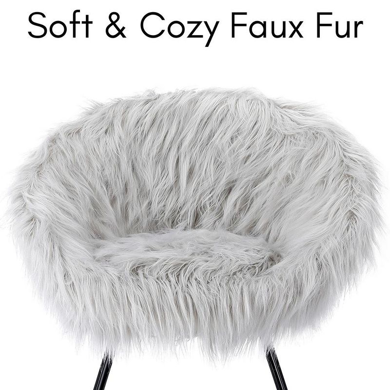 BirdRock Home Grey Faux Fur Papasan Chair with Black Legs, 3 of 7