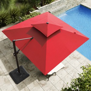 11FT Square Double Top Cantilever Umbrella Outdoor 360° Rotation 6 Heights Adjustable Offset Umbrella with Metal Pole Cantilever with Base - 1 of 4
