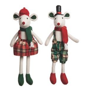 Transpac Plush Plaid Mouse Long Leg Sitter Set of 2 Decorative Figurines for Christmas Indoor Tabletop and Mantel Decor - 1 of 1